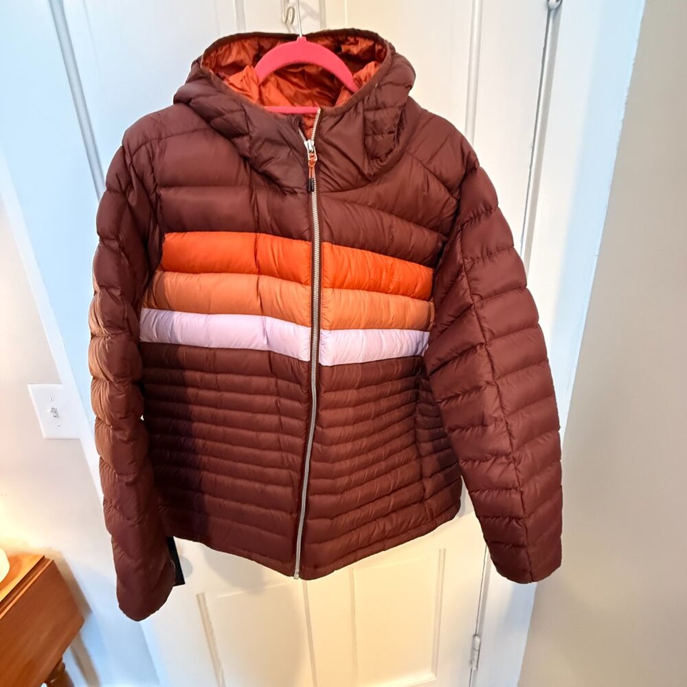 Womens Cotopaxi Maroon Fuego Multicolor Retro Quilted Down Jacket